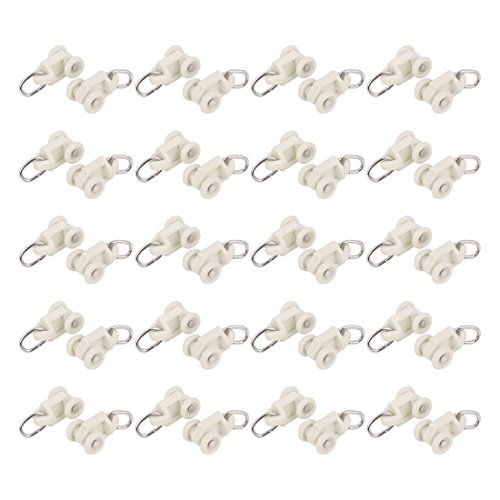 sourcing map 40 Piezas De Plástico 10 mm Diámetro Rueda Oval Anillo Cortina Rodillos Portadores Blanco