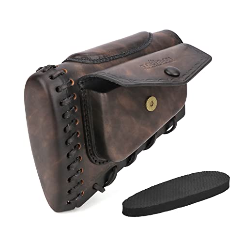TOURBON Handmade Leather Rifle Shotgun Cheek Rest Recoil Pad with Ammo Holder Pouch Right Handed - Image 3