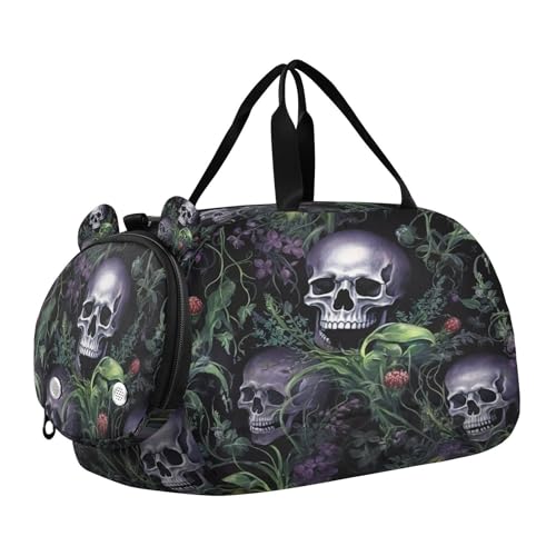 YETTASBIN Sport Travel Duffel Bag for Girls Boys, Skull Large Waterproof Weekender Overnight Bag, Detachable Shoulder Strap Gym Bag with Shoe Compartment & Wet Pocket