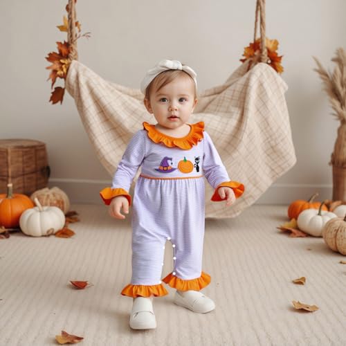 Newborn Baby Girl Halloween Outfit Embroidery Ruffles Long Sleeve Romper Jumpsuit Bodysuit Overalls Fall Clothes4