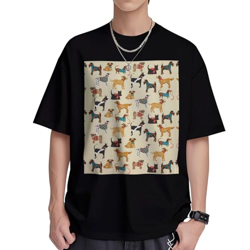 T-shirt imprimé chiens pour homme en coton frais et respirant col rond