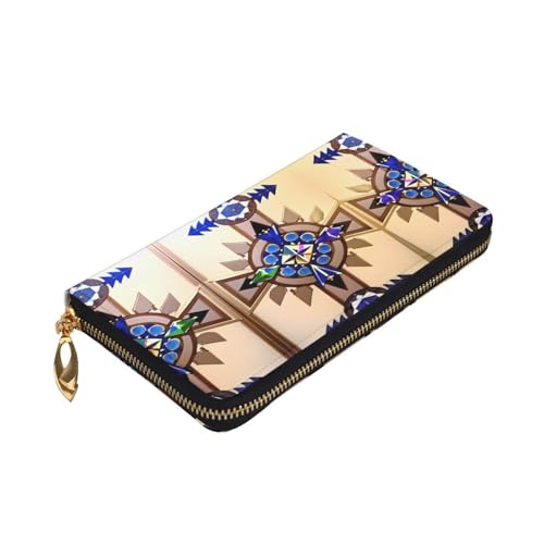 Stylish Aboriginal Painting Pattern Leather Wallet - Long Clutch for Women, RDurable Material, 12 Card Slots, Zipper Compartments3