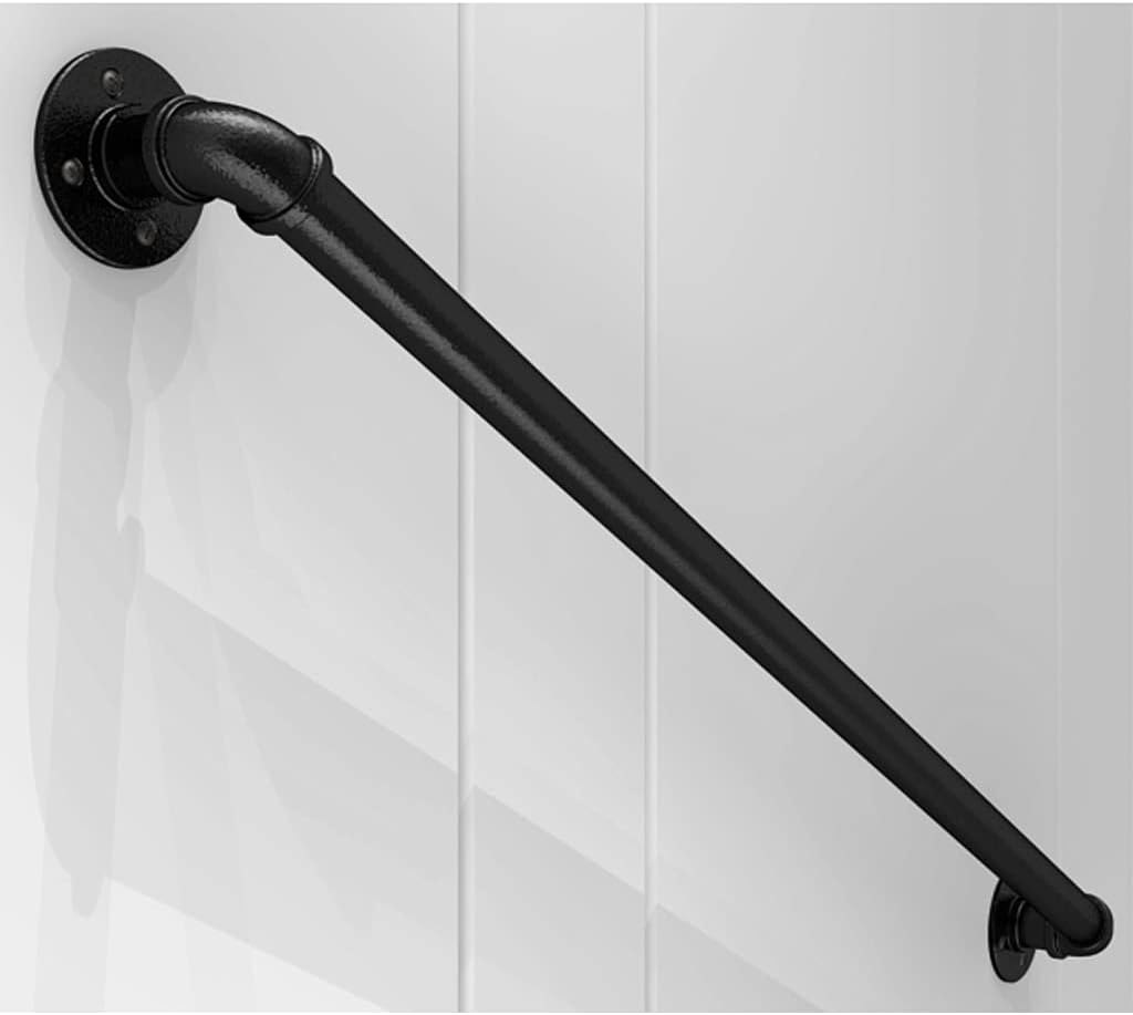 Metal Black Staircase Handrails Complete Kit,Industrial Decorative Wrought Iron Water Pipe Hand Rail Railings Wall Mounted,Stair Handrails Guardrail Corridor Support 25cm