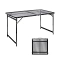 Moosinily Camping Table 4FT Grill Table Foldable Folding Picnic Portable Stand Mesh 3 Height Adjustable Outdoor Card BBQ RV Black 47.2×23.6 inch