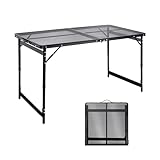 Moosinily Camping Table 4FT Grill Table Foldable Folding Picnic Portable Stand Mesh 3 Height Adjustable Outdoor Card BBQ RV Black 47.2×23.6 inch