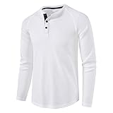 LOCALMODE Men's Casual Crew Neck Long Sleeve T Shirts of Waffle Henley White L