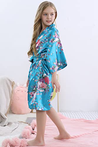 MORFORU Girls Kids Daffodils Silky Satin Kimono Robe for Wedding Spa Party, Short4