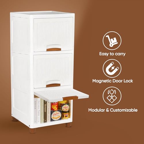 Image of TEKCOOL Plastic Wardrobe for Clothes : Versatile Plastic Cupboard for Storage Organizer & Organisers Storage Box for Ideal for Neat and Tidy Storage Solutions Almirah for Clothes (White, 3XL);