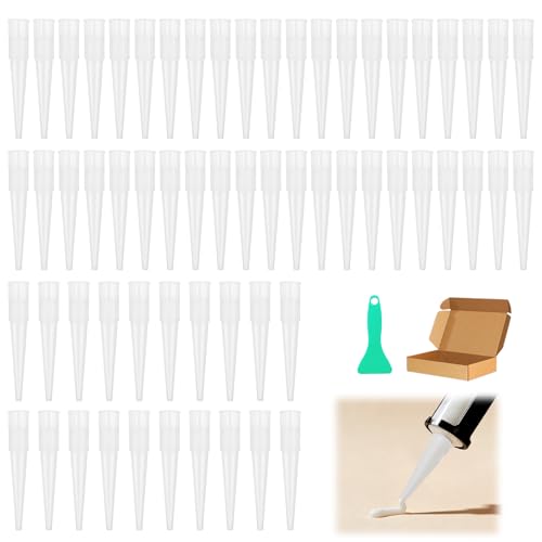 60 Pcs Silicone Nozzles for Silicone Sealant Nozzles Caulking Tips Replacement Caulk Caulking Nozzle for Cartridge Gun Sealing Sealant Tool(White) Includes 1 Green Scraper