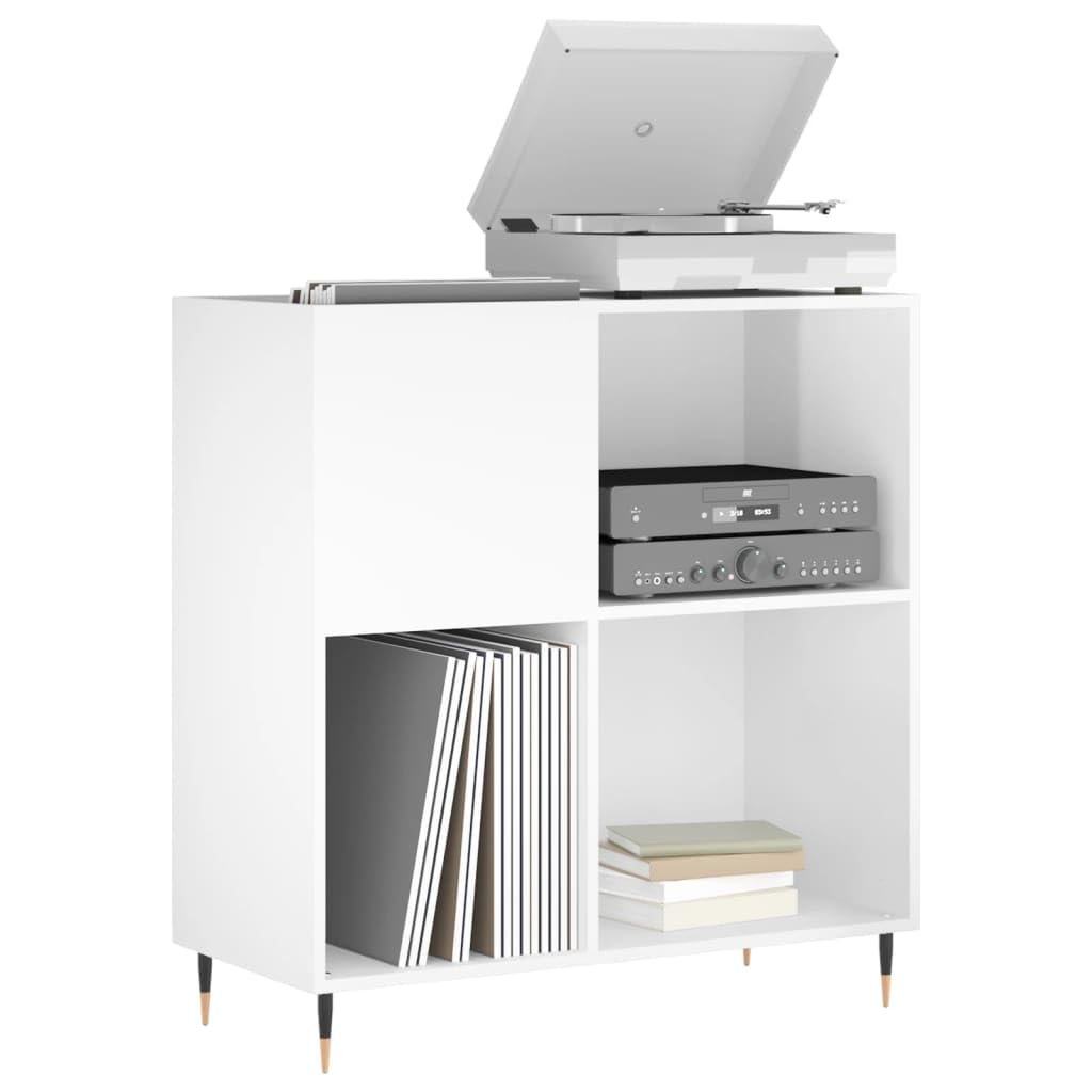 Hothingwell Mobile Porta Dischi Bianco Lucido 84,5x38x89 cm in Legno Multistrato con Piedini in Ferro per Giradischi e Vinili
