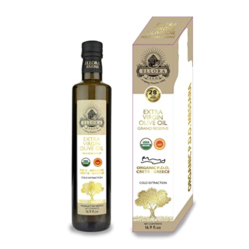 Ellora Farms, Gold Medal Winner, Extra Virgin Olive Oil, Certified PDO Greece, First Cold-Press, High in Phenols, Unfiltered & Unrefined, Dark Bottle, 17 FL oz (Single Organic PDO Messara)