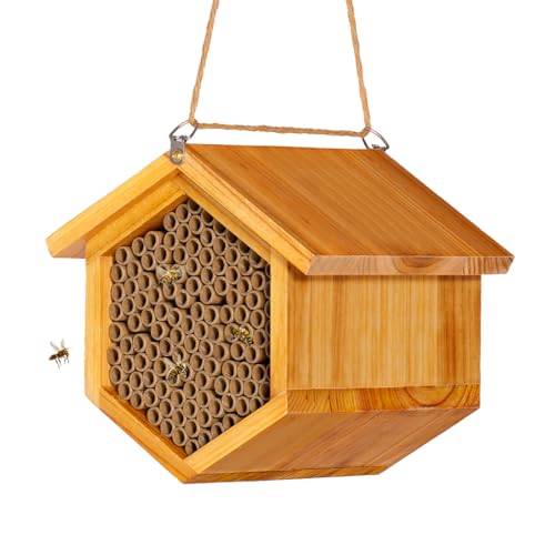 Mason Bee House Wax Coated Bee Hotel, Pollinator House Waterproof,