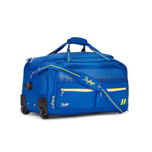 Image of Skybags Muse 46 Liters Polyester 58 cm Medium Size | Stylish Duffel Trolley Bag with Two Wheels, Two Stage Push Button | Premium Zipper, Travel Bag | 3-Year International Warranty - Unisex (Blue)