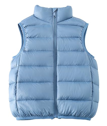Adigau Boys Bodywarmer Vest Thermal Warm Stand Collar Gilet Windproof Lightweight Zipper Sleeveless Coat Water Resistant Winter Padded Outwear Waistcoat Blue 8-9 T