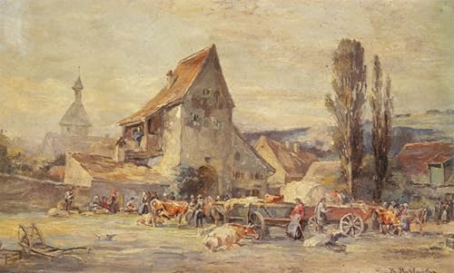 Affiche le marché aux animaux de Dachau Karl Stuhlmuller impression sur toile 60x90cm
