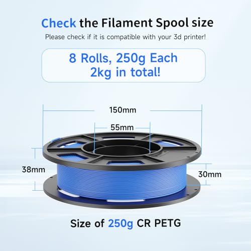 Image of CREALITY 250g PETG Filament Bundle, 8 Colors Total 2kg, 1.75mm 3D Printer PETG Filament, Perfect for Small Project and Children Creation, Black+White+Grey+Tansparent+Red+Blue+Green+Orange