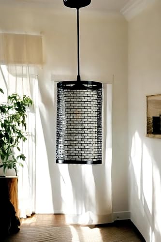 Image of Prop It Up Woven Metal Pendant Light, 18 cm Diameter, Black, Double Layer