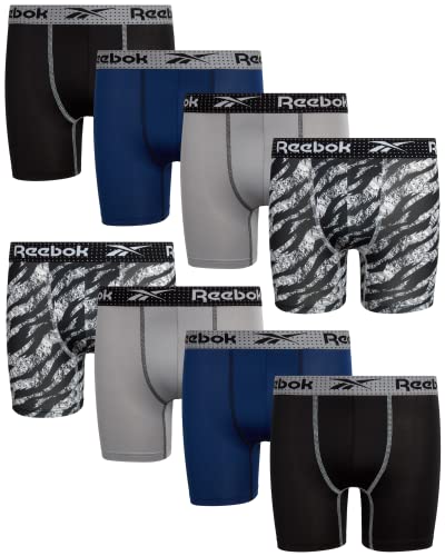 Reebok Roupa ntima para meninos cuecas boxer de desempenho (pacote com 8), tamanho GG, estampado/cin