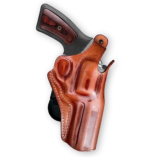 Premium Leather OWB Paddle Holster with Thumb Break Fits S&W Model 686 4'' 357 Mag 6-Shot, Right Hand Draw, Brown Color #1095#