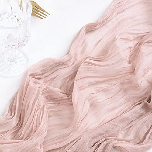 Socomi TABLE RUNNER Cheesecloth Table Runner Dusty Pink 120 Inch 10Ft Boho Rustic Gauze Table Runner For Wedding Party Baby Shower Fall Decor thumb #3