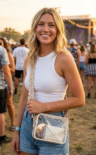 Image of Clear Crossbody Purse Stadium Approved, 3-in-1 Small Bag with Guitar Strap & Pouch, Fits 12x6x12 Policy Concerts
