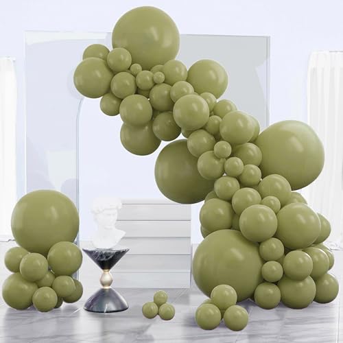 Image of PartyWoo Sage Green Balloons 140pcs Different Sizes of 18 12 10 5 Inch Olive Boho Green Latex Balloon Arch Kit for Wedding Birthday Dinosaur Jungle Golf Football Theme Party Decorations Green-F11