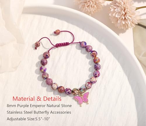 Image of Natural Stone Butterfly Cross Heart Sunflower Pendant Bracelet Suitable for Christmas New Year Valentine'S Day Birthday Bracelet Gifts
