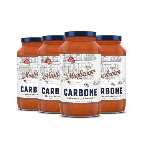 Image of Carbone Mushroom Marinara Pasta Sauce, Italian Tomato Sauce, 4 Pack (24oz) | Italian Tomato Sauce, Fresh & All-Natural Ingredients, Vegan, Non-GMO, Gluten Free, Low Carb, No Added Sugar or Preservatives