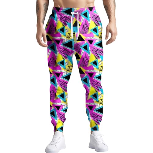 80s 90s Mens Joggers Pants Sports Funny Workout Running Printed Retro Sweatpants Casual Track Pants with Pockets