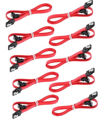Image of Tobo SATA III Cable • 8-Inch /0.6FT • SATA III 6.0 Gbps • 7pin Female to Downward Right Angle Female Data Cable • with Locking Latch • Support for 2.5'' SSD,3.5''HDD Drive • Red (10)
