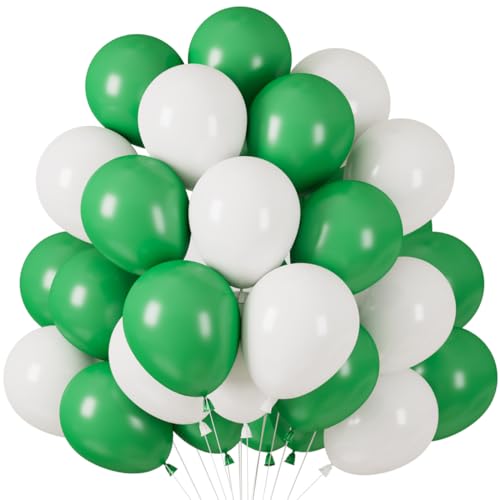 Luftballons Grün Weiß 60 Stück Helium Ballons Matt Grüne Weiss Grün Latex Ballons 12 Zoll Dschungel Partyballon fur Manner Geburtstag Hochzeit Jahrestag Safari Party Feste