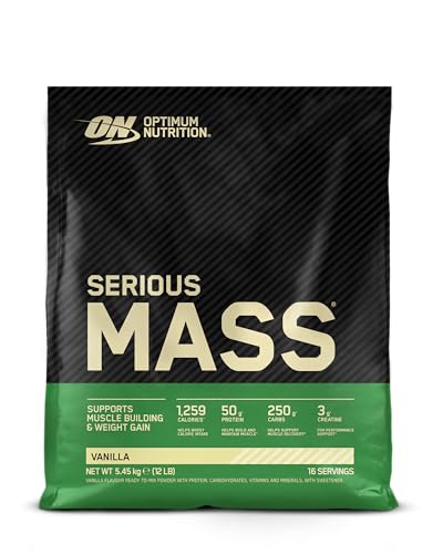 Optimum Nutrition Serious Mass Poudre de Protéine Gain de Masse Hautement Calorique avec 25 Vitamines et Minéraux, Créatine Monohydrate et Glutamine, Saveur Vanille,...