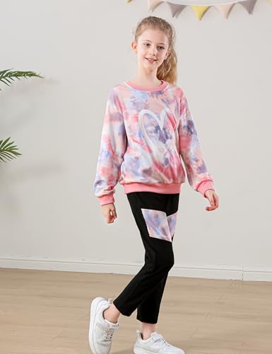 Image of Girls 2 Piece Outfits Kids Clothes Sets Sweatsuit Tracksuit Jogger Print Long Sleeve Sweatshirts Sweatpants 4-13Y