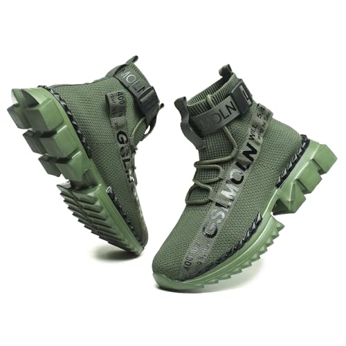 Image of Jakcuz Men's High Top Sneakers Plus Size Breathable Gym Athletic Running Walking Tennis Comfortable Fashion Platform Shoes