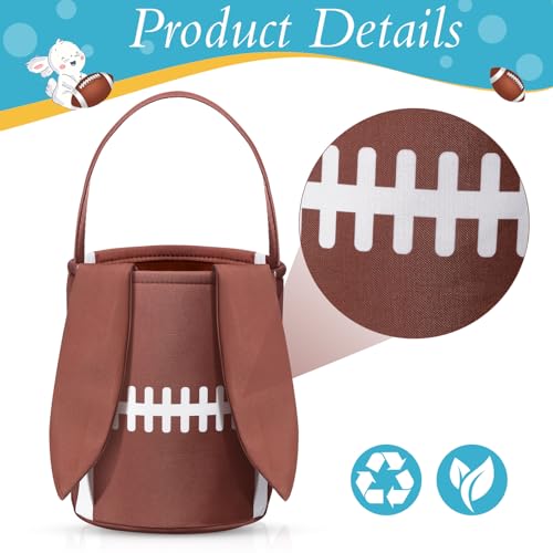 Image of Kacctyen Easter Rugby Bunny Basket Easter Sports Baskets with Rabbit Ears Tote Easter Snack Bags for Easter Egg Hunt Game