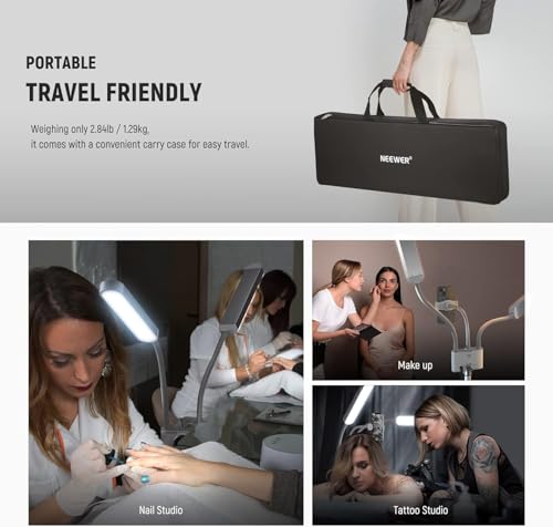 Miniatura 5 de Neewer Iluminación Fotografía Bicolor Con Soporte Para Teléfono, Compatible Con 2.4g Pc Mac Y Control Separado De 2 Cabezal Luz Video, Lámpara Regulable De Maquillaje, Pestañas, Cejas, Tatuajes,Bh40b
