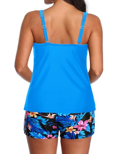 Image of Tempt Me Two Piece Tankini Swimsuits for Women Tummy Control Bathing Suit with Shorts Athletic Two Side Pockets Swimwear