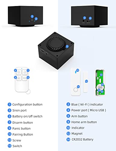 CPVAN Home Security System Kit(2.4GHz&5GHz WiFi), Wireless Door Alarm, APP Alert, Remote, Door/Window Sensor, Base Station, and Siren, for Kids Elders Safety, fit House/Apartment. Works with Alexa.