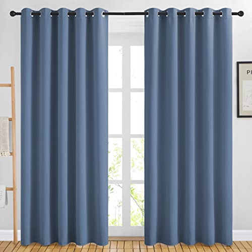 NICETOWN Blackout Curtains for Bedroom - Window Treatment Energy Saving Thermal Insulated Solid Grommet Blackout Drapes for Living Room (Stone Blue, 1