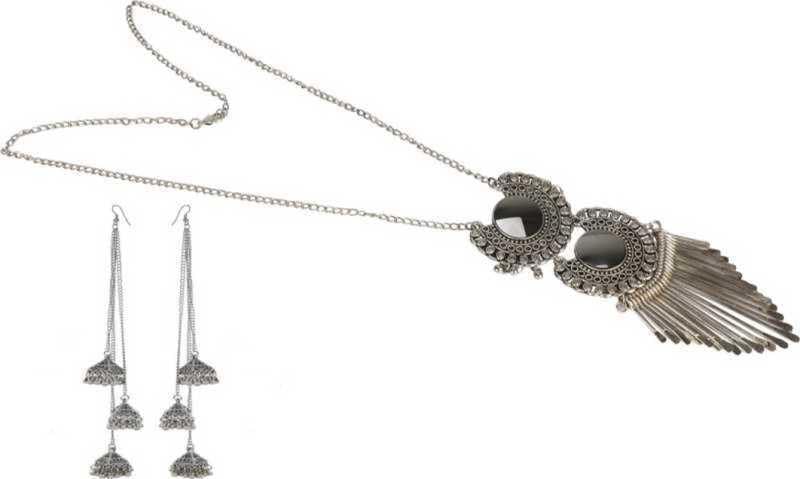 WORLD WIDE VILLA Oxidised Silver Chain & Earring Set For Women Pack of 1 White