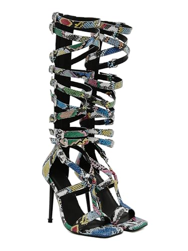 Image of STUPMARY Women Peep Toe Sandals Cut-outs Cross-tied Lace Up High Heeled Gladiator Sandals Zipper Over The Knee Bootie Summer