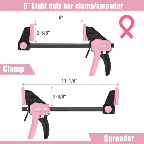 Image of WORKPRO 4-Piece Mini Bar Clamps, 6 inch(2) & 4-1 /2 inch(2) Wood Clamps, Pink Ribbon