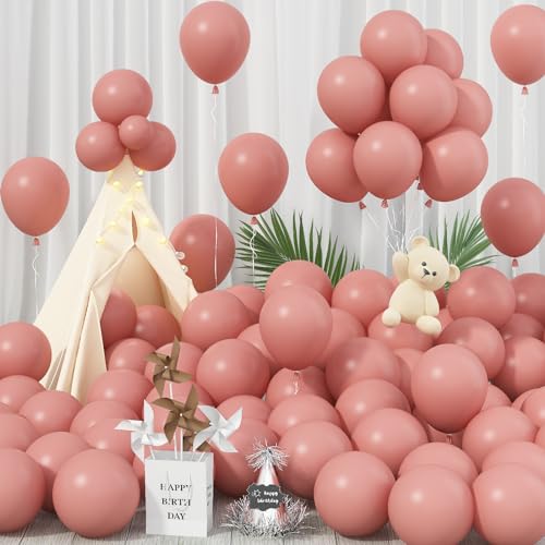 Image of Jobkoo Dusty Pink Balloons 12 Inch, 100 Pack Vintage Pink Balloon Boho Dusty Rose Latex Balloons Matte Mauve Retro Blush Pink Helium Balloons for Birthday Wedding Baby Bridal Shower Party Decorations