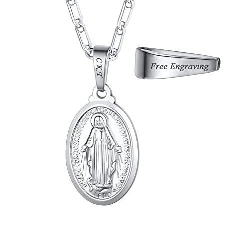 Image of U7 Virgin Mary Necklace for Women,18K Gold Plated /Sterling Silver Oval Miraculous Medal Virgin Mary Pendant Necklace