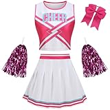 GRAJTCIN Cheerleader Costume for Women Cheerleading Uniform Adult Teenager Cheer Outfit Halloween Costume Dress (XS, White)