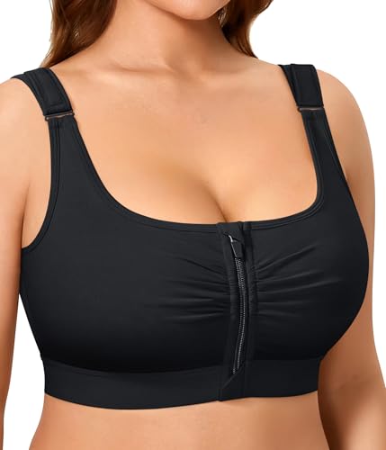 BRABIC Wireless Zip Front Closure Bras for Women No Underwire Full Coverage Comfort Everyday Post Surgery Compression Bra