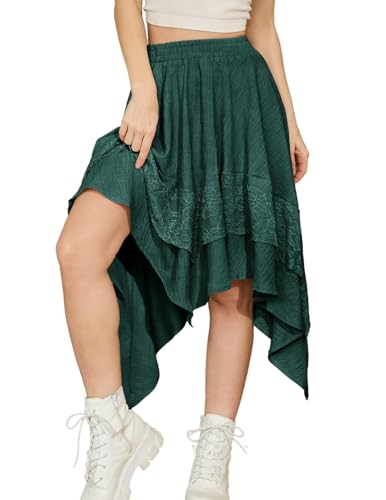 Bridesmay Women's Renaissance Skirt Flowy lace Tiered Asymmetrical Fairy Midi Skirts