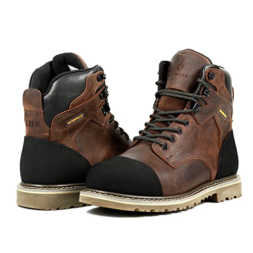 Sl-Saint Waterproof Steel Toe Work Boots For Men,Industrial Construction Hiking Footwear,Comfortable Ankle Stylish Classic Upgraded Safety Shoes 6 Inch Brown (Adult, Men, Numeric_13, Numeric, Us_Footwear_Size_System, Medium) #TOP4