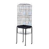 PawHut 60' Metal Indoor Bird Cage Starter Kit with Detachable Rolling Stand, Storage Basket, and Accessories, Black