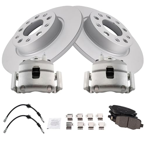 Image of TRQ Rear Brake Pad and Rotor Set Ceramic G Coated Rotors Calipers Compatible with 2018 Fiat 500X 2018 Jeep Renegade